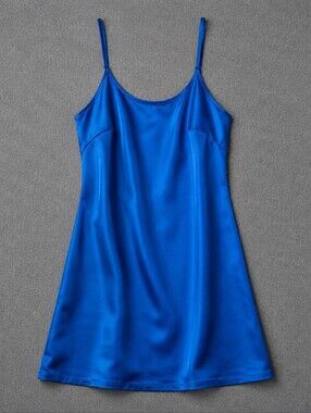 Popular 21 Blue Satin-Like Slip Dress Junior's Medium Y2K Spaghetti Strap Mini